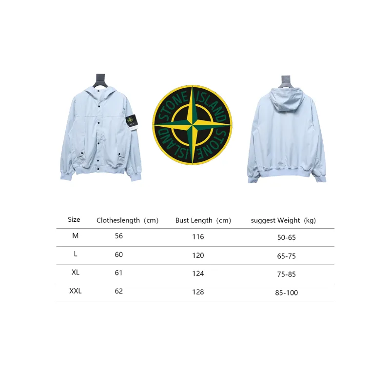 Stone Island SS24 Soft Shell Waterproof And Windproof Solid Color Single Breasted Hooded Jacket Blue
