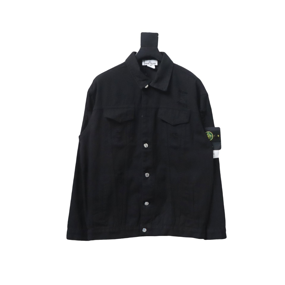 Stone Island Washed Distressed Denim Jacket Black