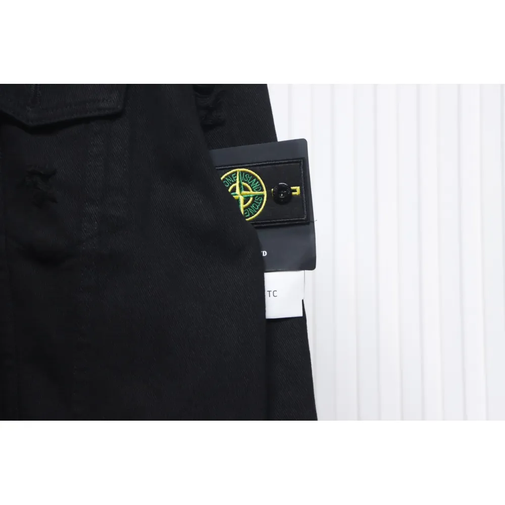 Stone Island Washed Distressed Denim Jacket Black