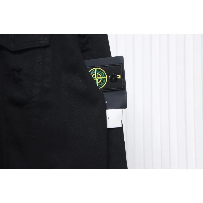 Stone Island Washed Distressed Denim Jacket Black