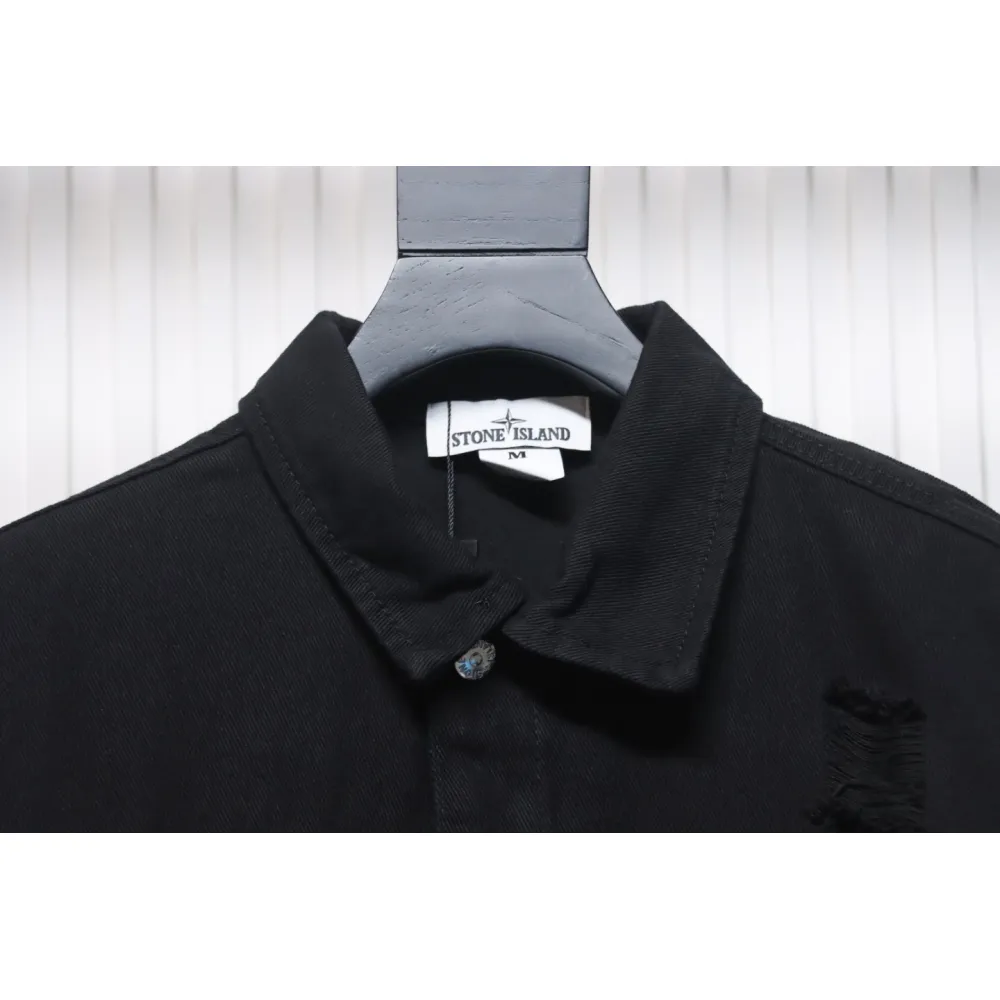 Stone Island Washed Distressed Denim Jacket Black