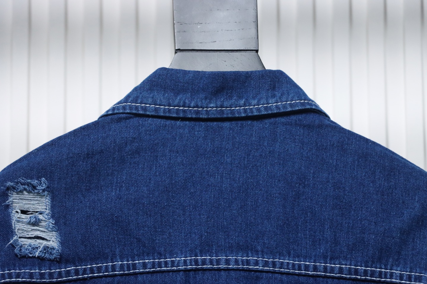 Stone Island Washed Distressed Denim Jacket Dark Blue