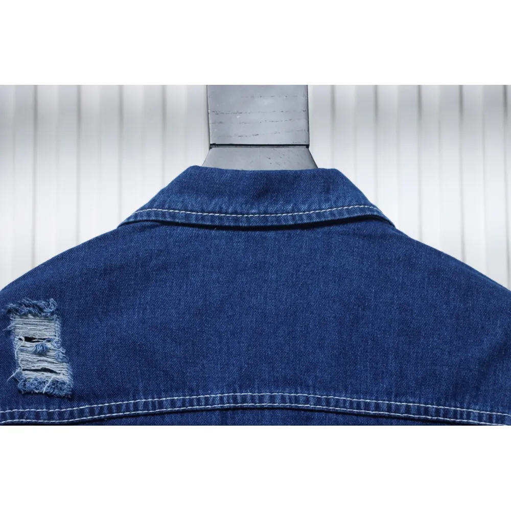 Stone Island Washed Distressed Denim Jacket Dark Blue