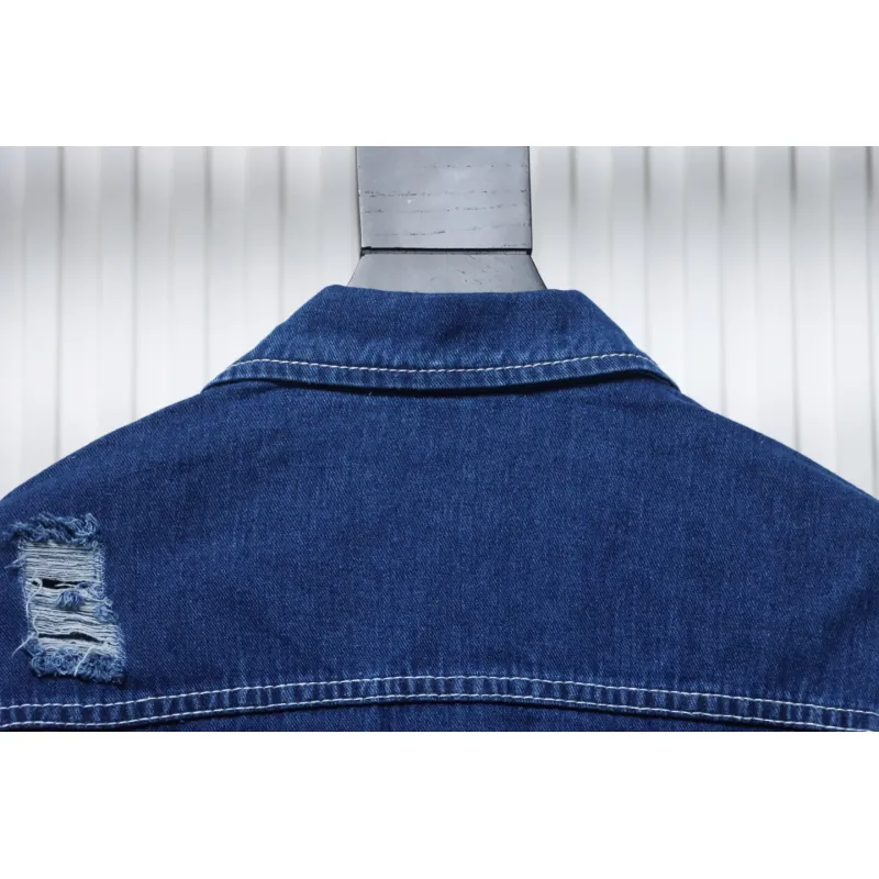 Stone Island Washed Distressed Denim Jacket Dark Blue