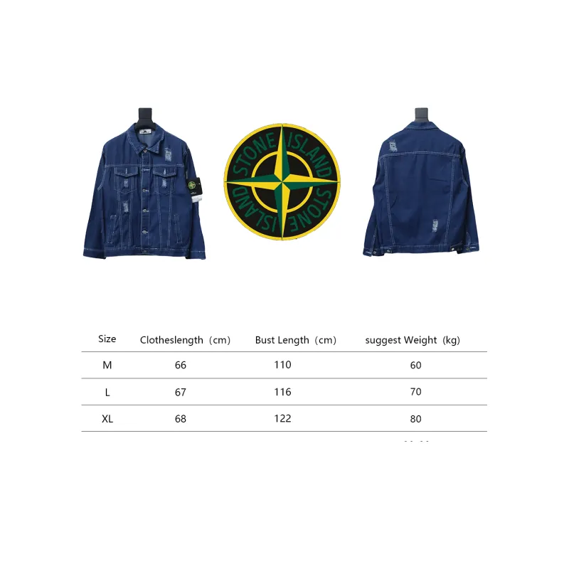 Stone Island Washed Distressed Denim Jacket Dark Blue