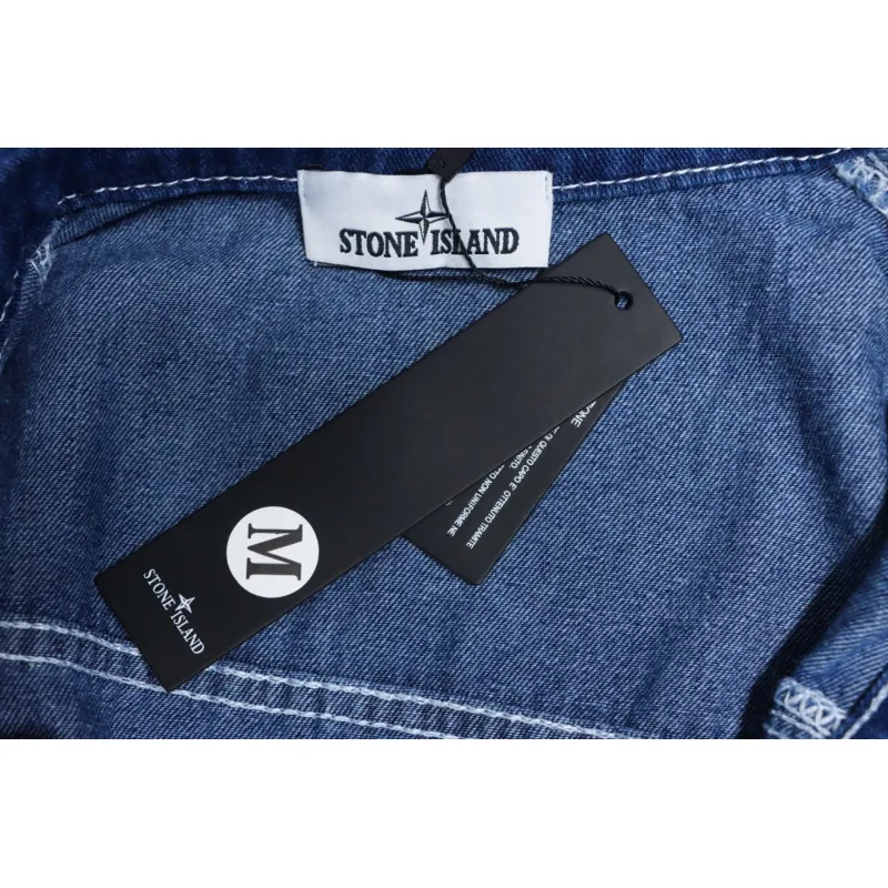 Stone Island Washed Distressed Denim Jacket Dark Blue