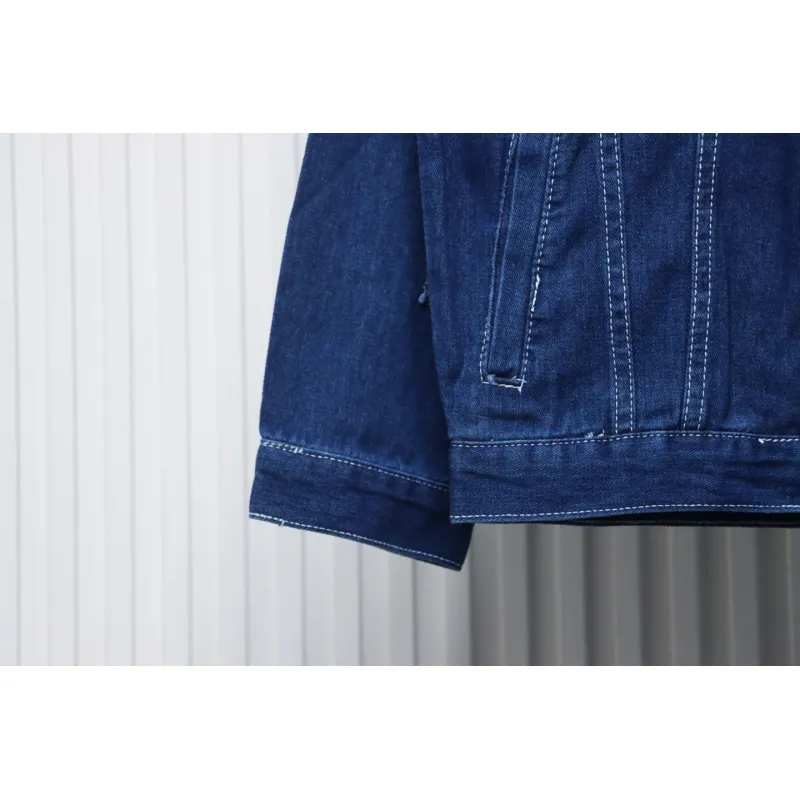 Stone Island Washed Distressed Denim Jacket Dark Blue