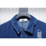 Stone Island Washed Distressed Denim Jacket Dark Blue