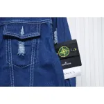 Stone Island Washed Distressed Denim Jacket Dark Blue