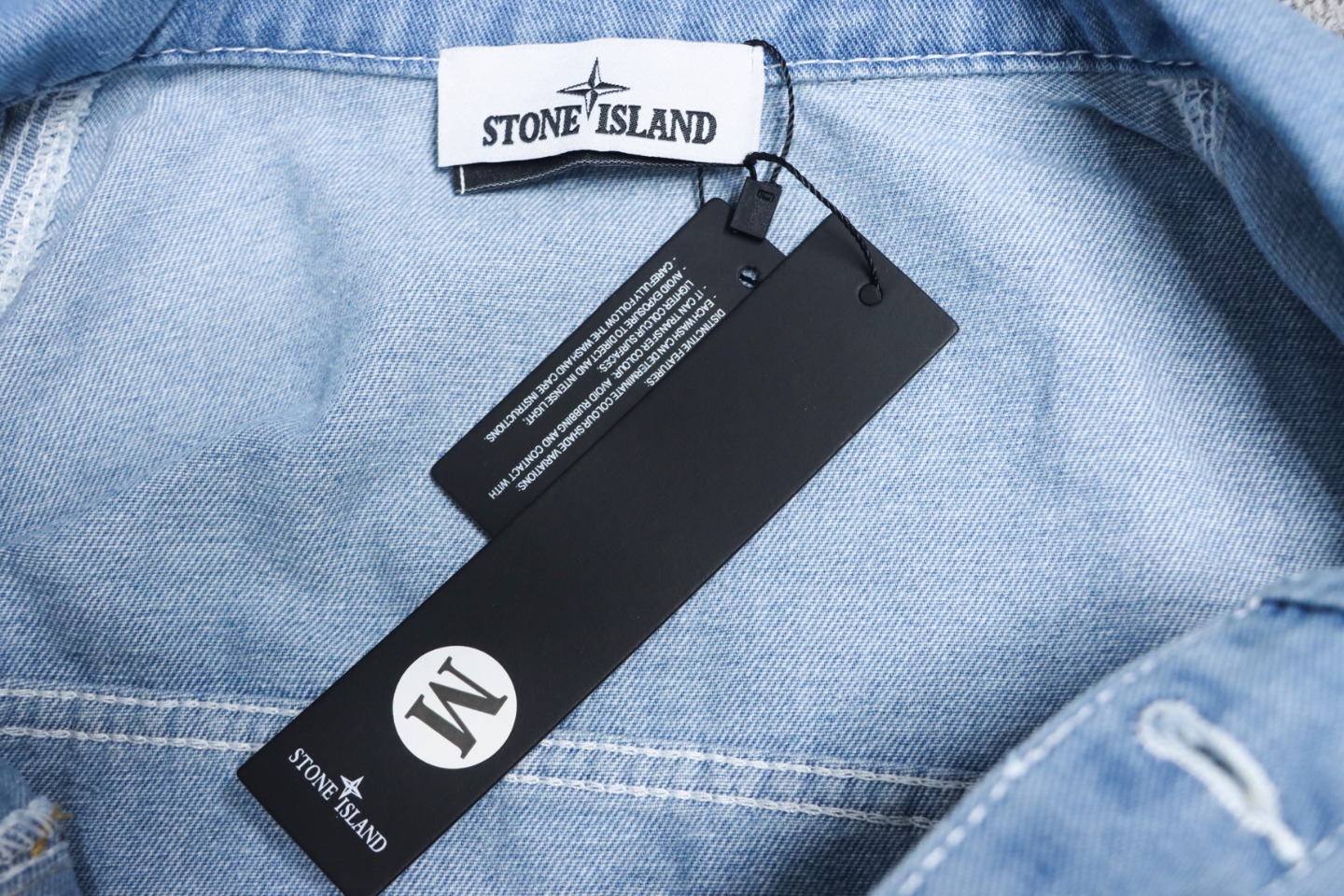 Stone Island Washed Distressed Denim Jacket Light Blue