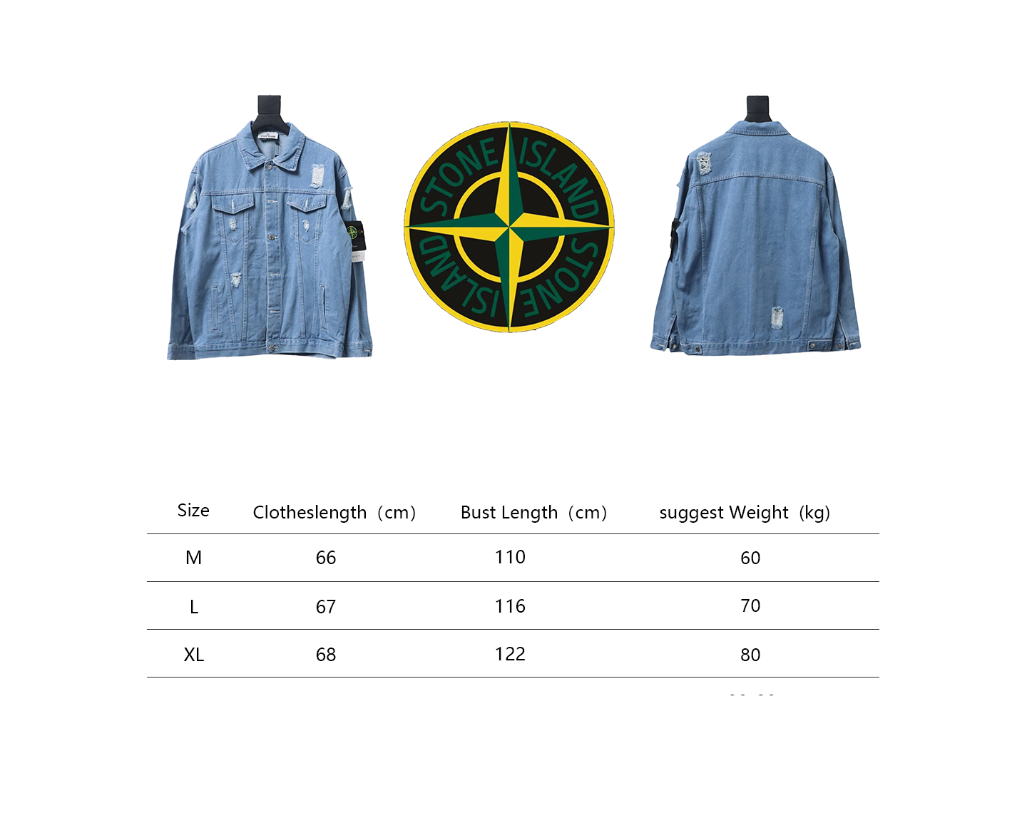 Stone Island Washed Distressed Denim Jacket Light Blue