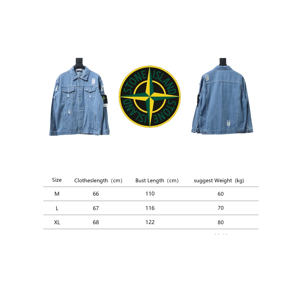 Stone Island Washed Distressed Denim Jacket Light Blue