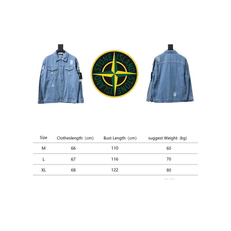 Stone Island Washed Distressed Denim Jacket Light Blue