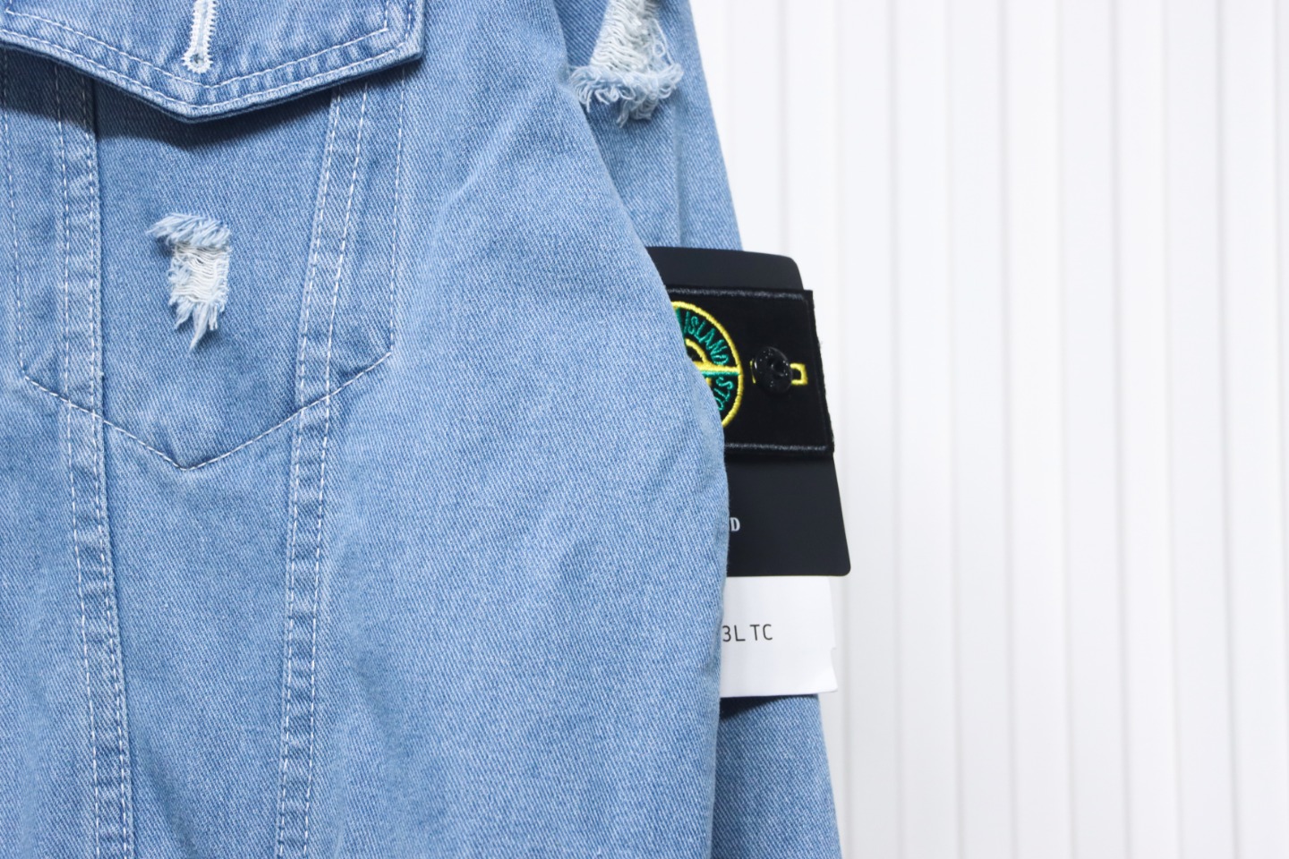 Stone Island Washed Distressed Denim Jacket Light Blue