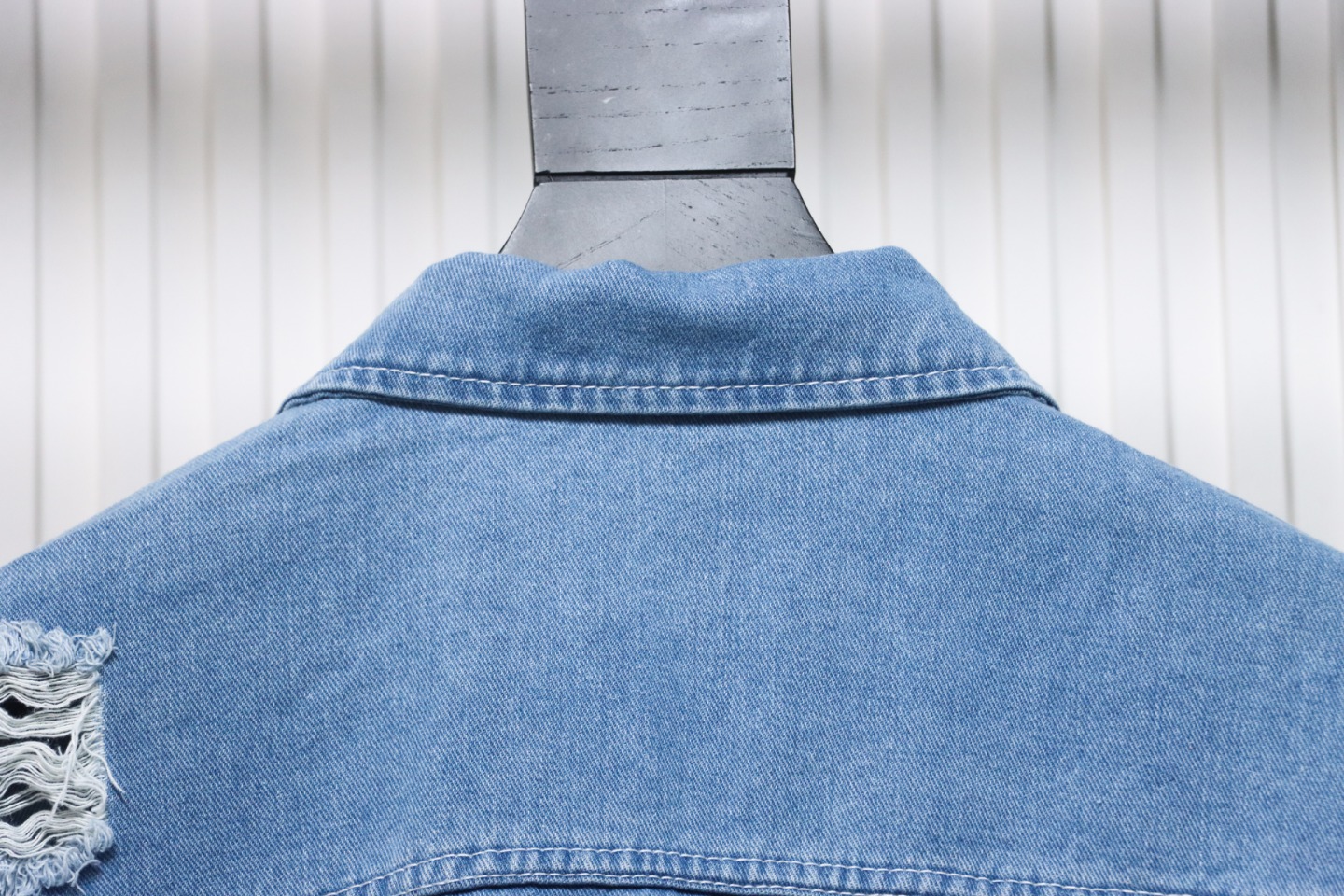 Stone Island Washed Distressed Denim Jacket Light Blue