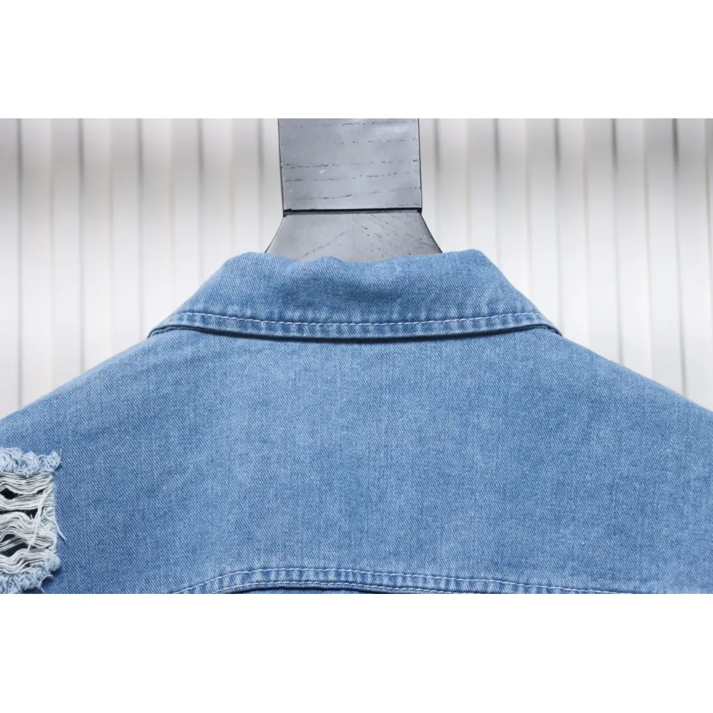 Stone Island Washed Distressed Denim Jacket Light Blue