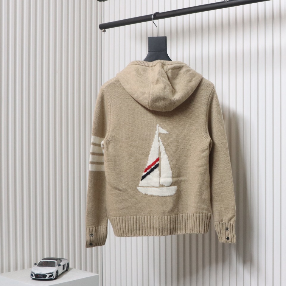 Thom Browne 23FW Sailboat Australian Wool Hooded Jacket Brown