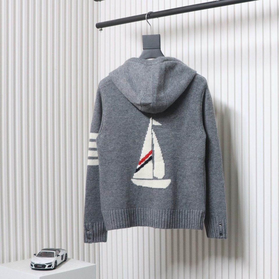 Thom Browne 23FW Sailboat Australian Wool Hooded Jacket Grey