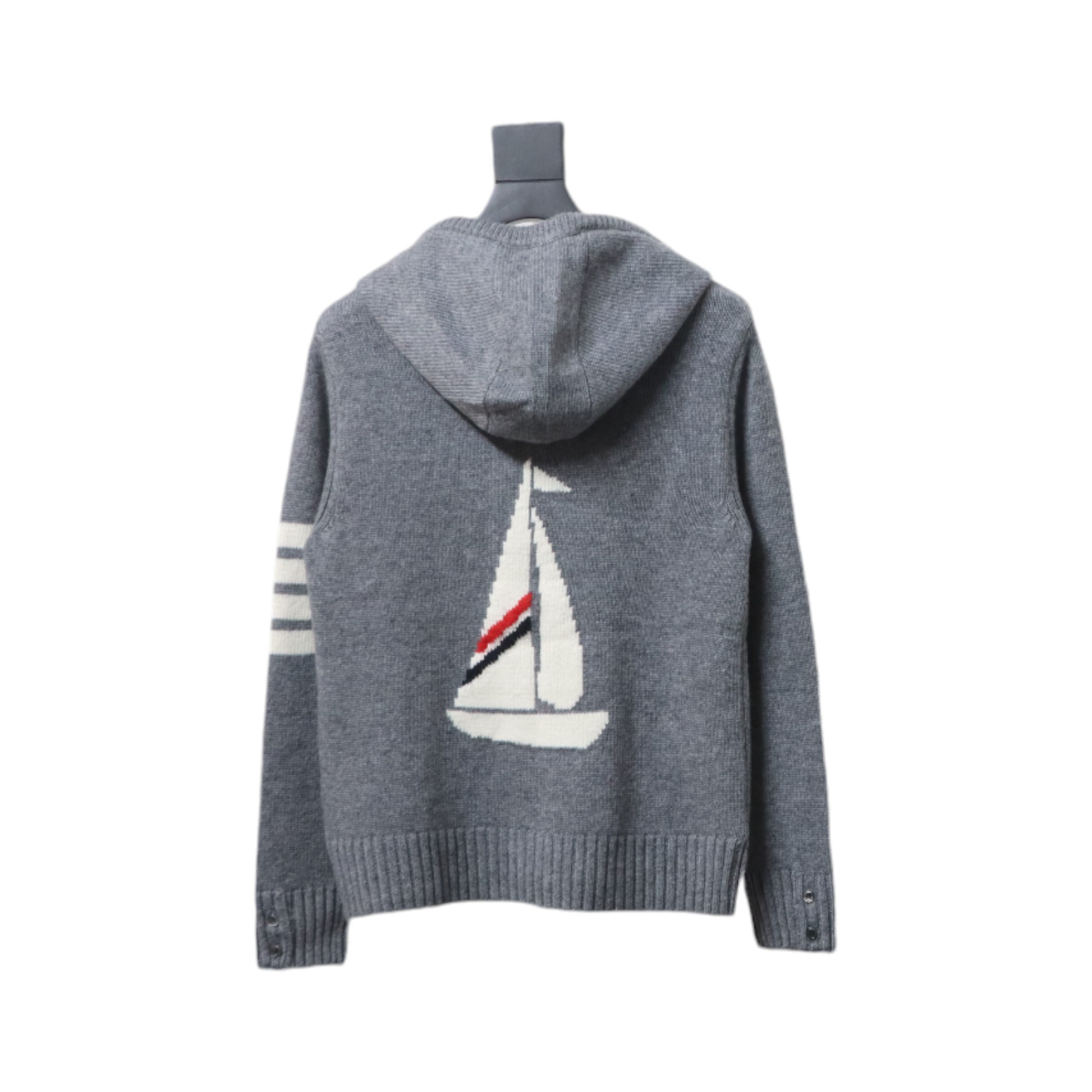 Thom Browne 23FW Sailboat Australian Wool Hooded Jacket Grey