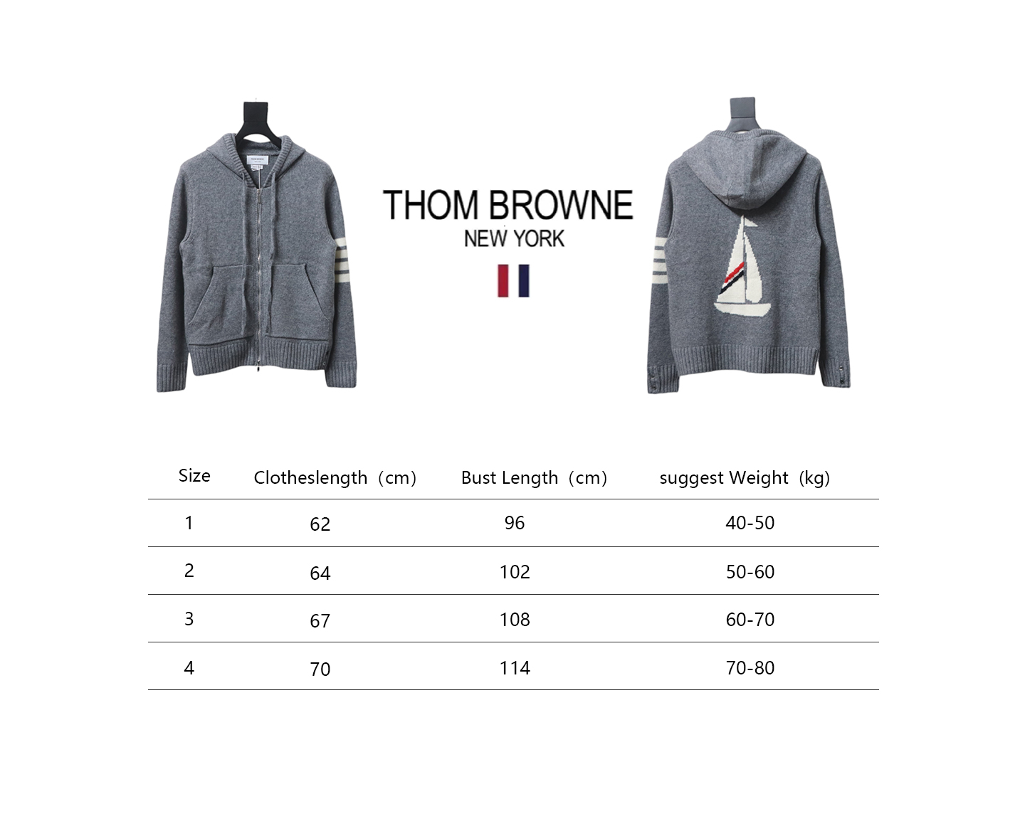 Thom Browne 23FW Sailboat Australian Wool Hooded Jacket Grey