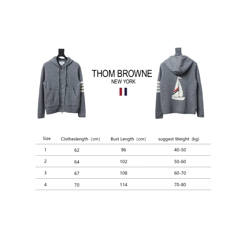 Thom Browne 23FW Sailboat Australian Wool Hooded Jacket Grey