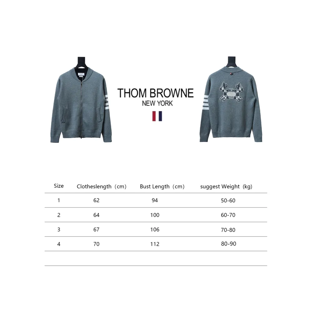 Thom Browne 24FW Crab Zipper Baseball Jacket Grey