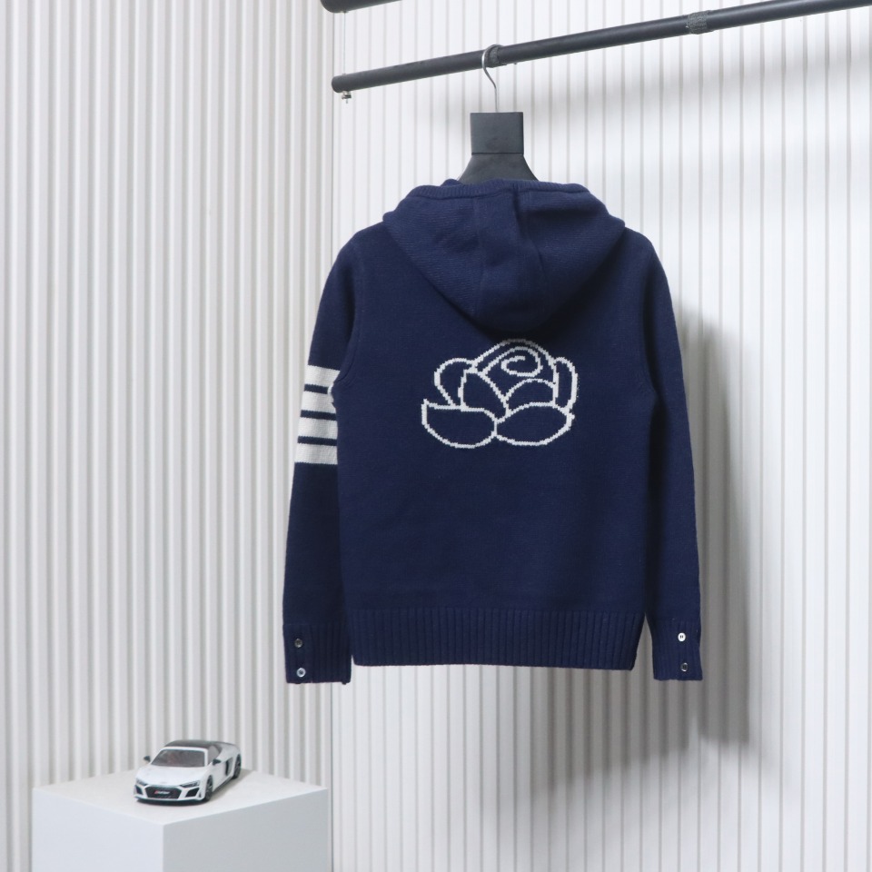 Thom Browne 24FW Rose Australian Wool Hooded Jacket Blue