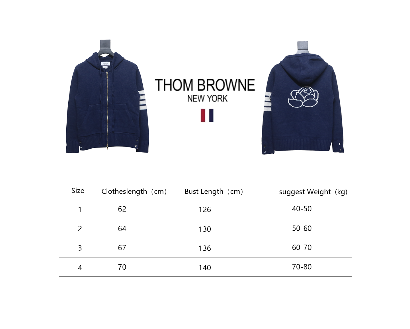 Thom Browne 24FW Rose Australian Wool Hooded Jacket Blue