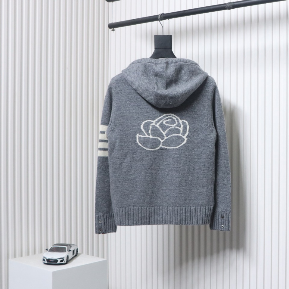 Thom Browne 24FW Rose Australian Wool Hooded Jacket Grey