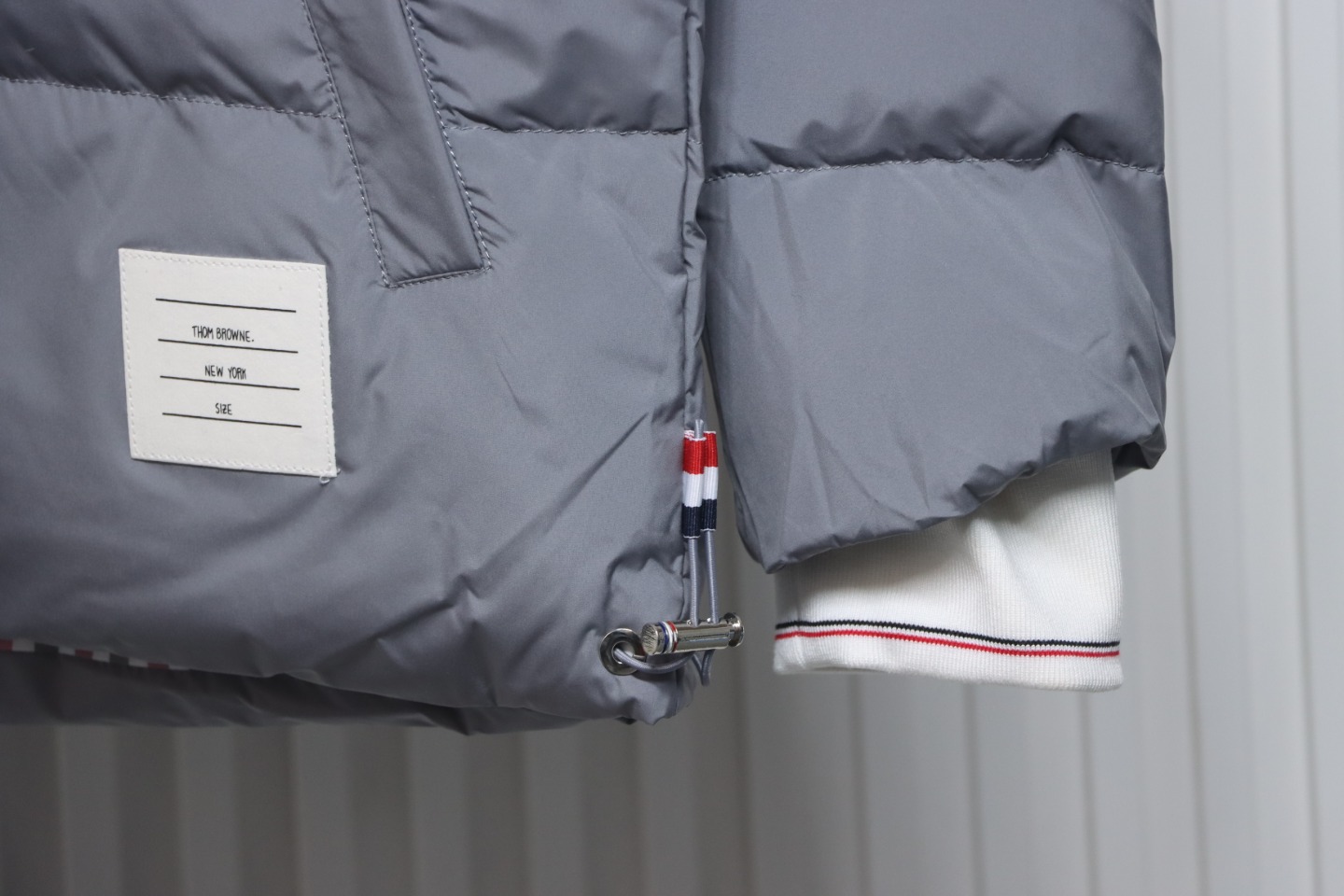 Thom Browne Classic Four-Bar Webbing Down Jacket Grey