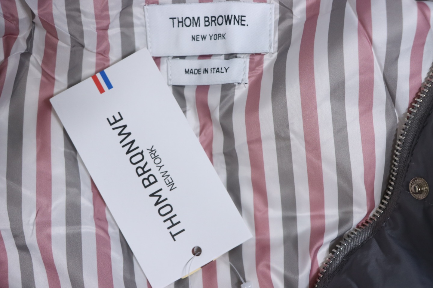 Thom Browne Classic Four-Bar Webbing Down Jacket Grey