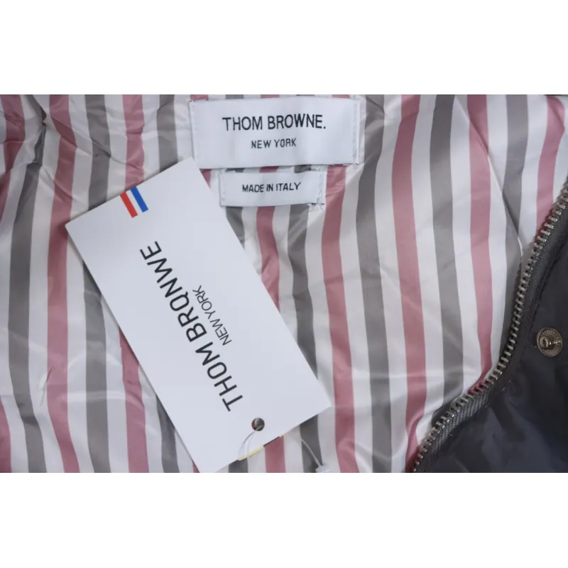 Thom Browne Classic Four-Bar Webbing Down Jacket Grey