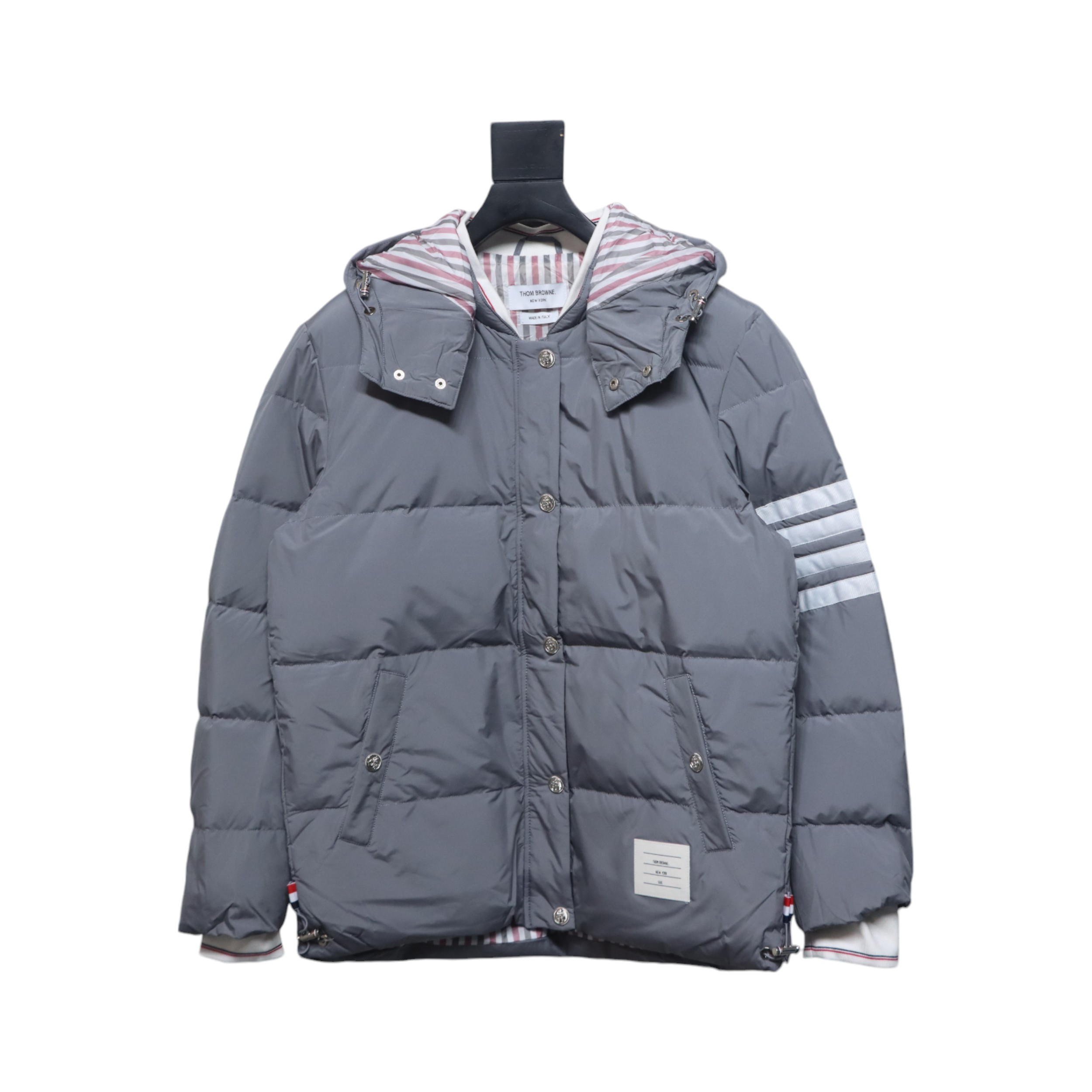 Thom Browne Classic Four-Bar Webbing Down Jacket Grey