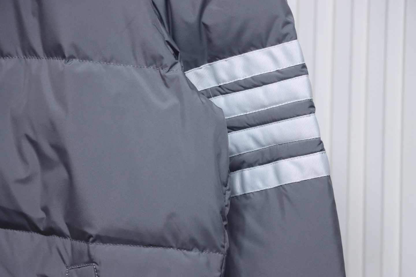 Thom Browne Classic Four-Bar Webbing Down Jacket Grey