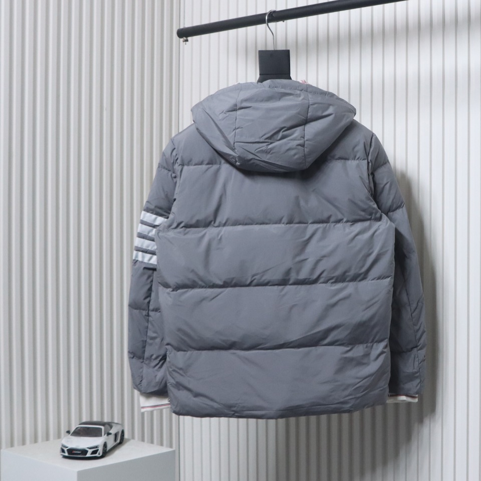 Thom Browne Classic Four-Bar Webbing Down Jacket Grey