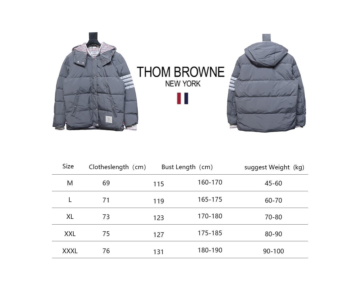 Thom Browne Classic Four-Bar Webbing Down Jacket Grey