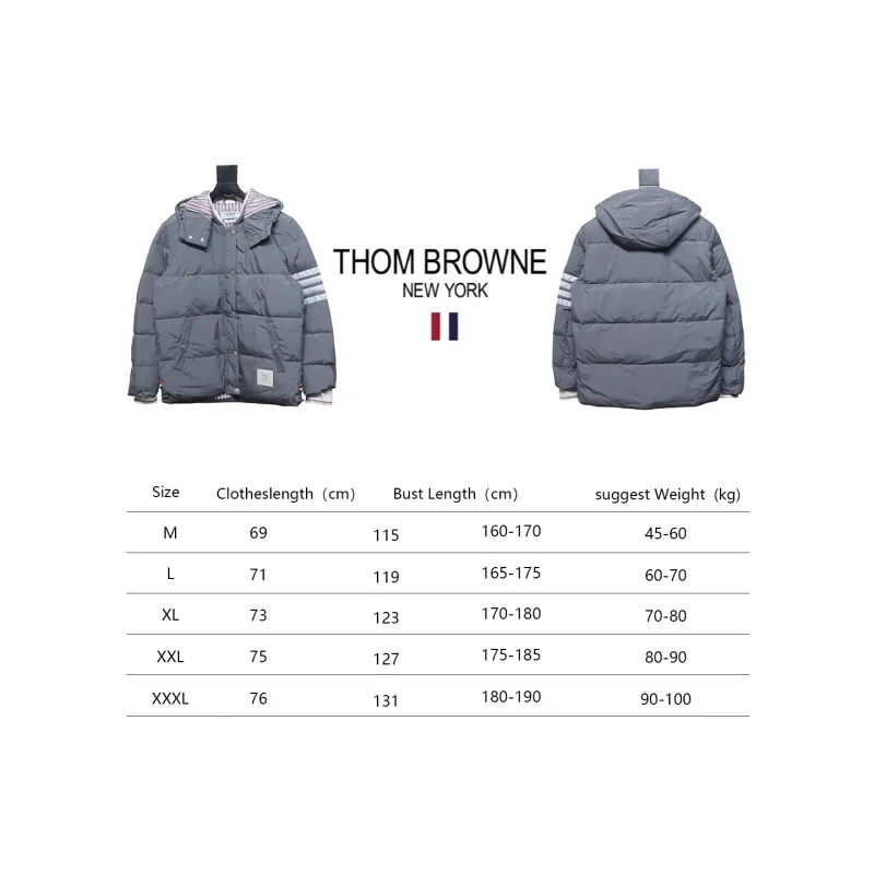 Thom Browne Classic Four-Bar Webbing Down Jacket Grey
