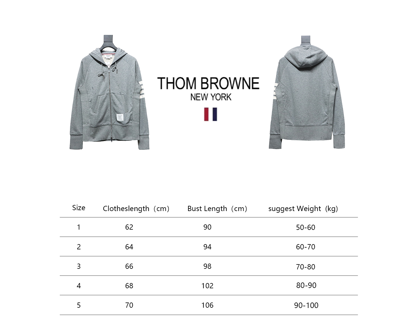 Thom Browne Classic Zip Hoodie Grey