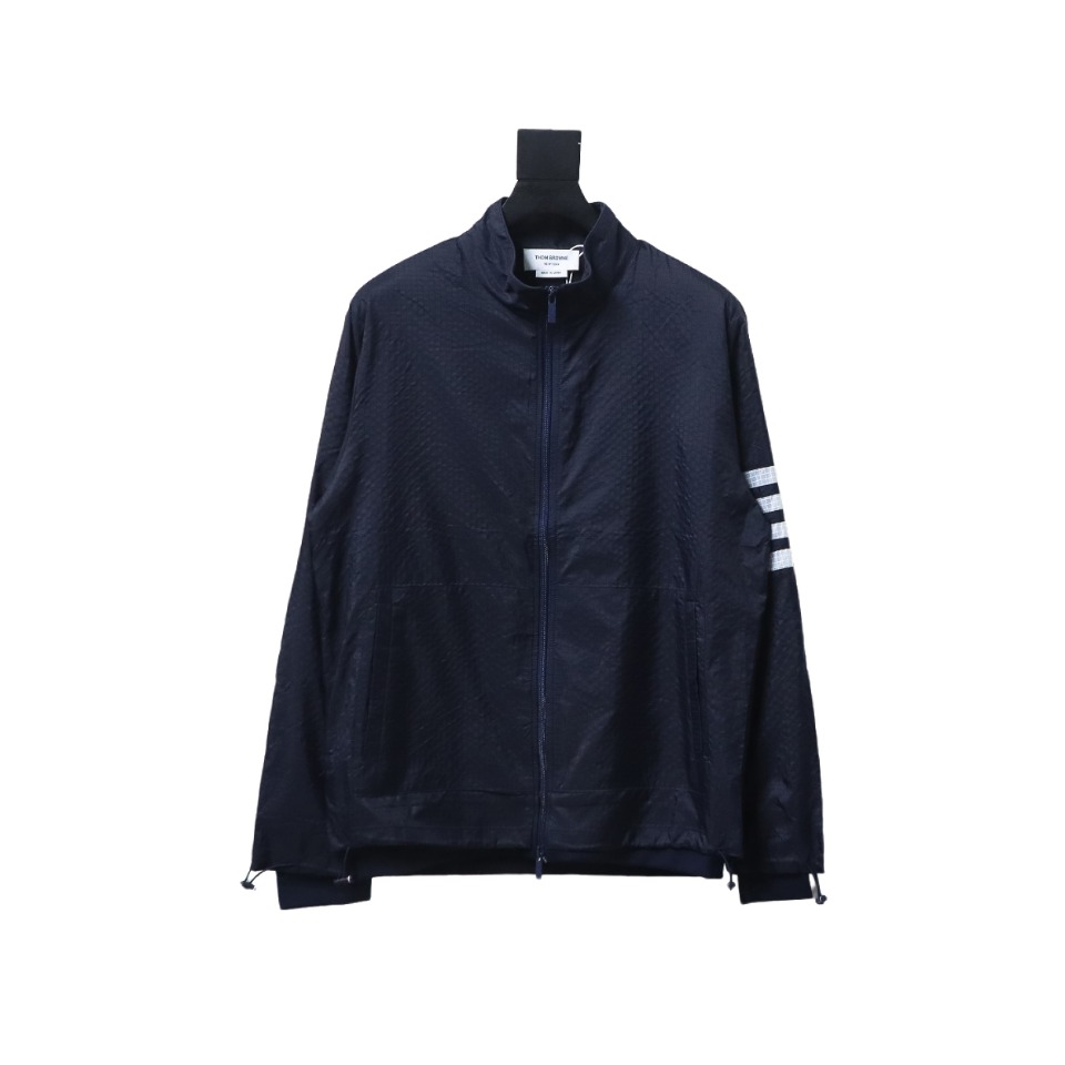 Thom Browne High Version Double Layer Four Bar Woven Stand Collar Jacket Blue