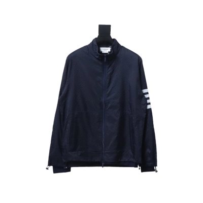 Thom Browne High Version Double Layer Four Bar Woven Stand Collar Jacket Blue 01