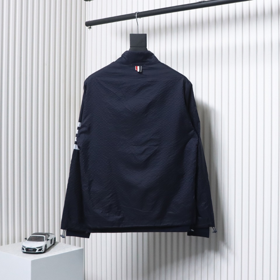 Thom Browne High Version Double Layer Four Bar Woven Stand Collar Jacket Blue