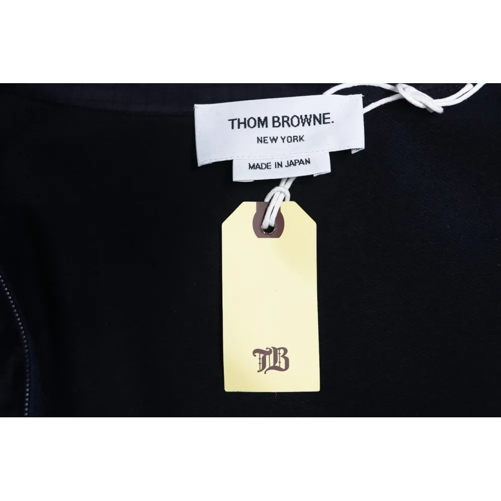 Thom Browne High Version Double Layer Four Bar Woven Stand Collar Jacket Blue