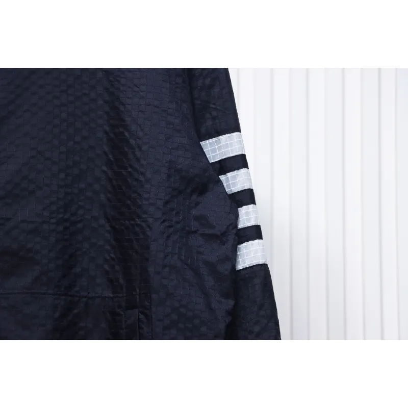 Thom Browne High Version Double Layer Four Bar Woven Stand Collar Jacket Blue