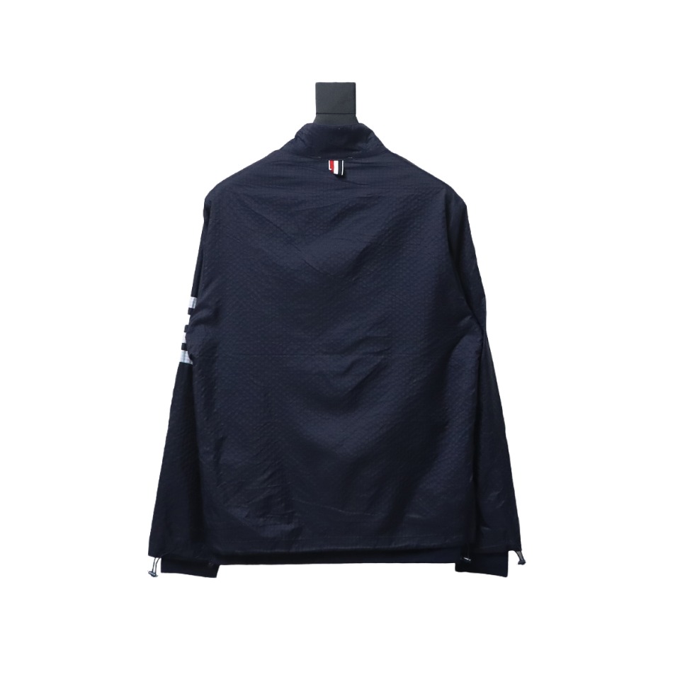 Thom Browne High Version Double Layer Four Bar Woven Stand Collar Jacket Blue