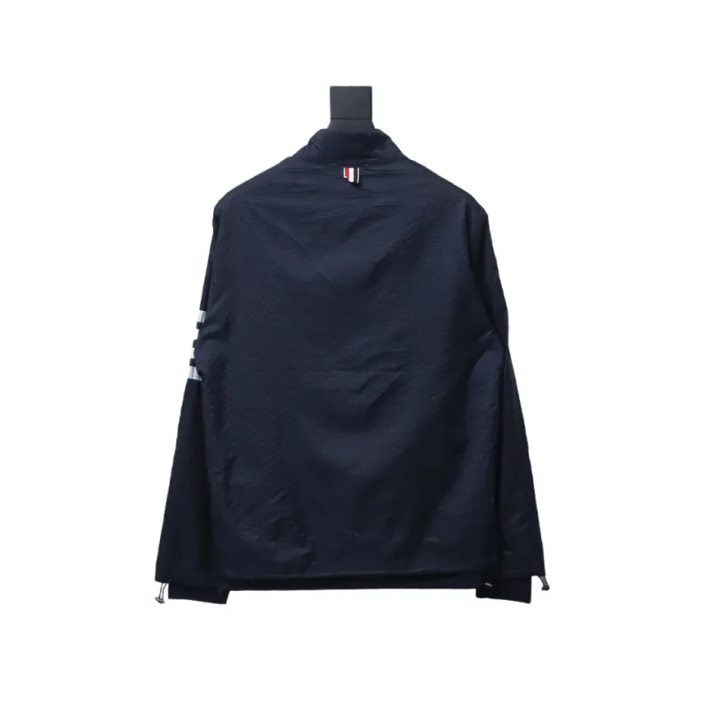 Thom Browne High Version Double Layer Four Bar Woven Stand Collar Jacket Blue
