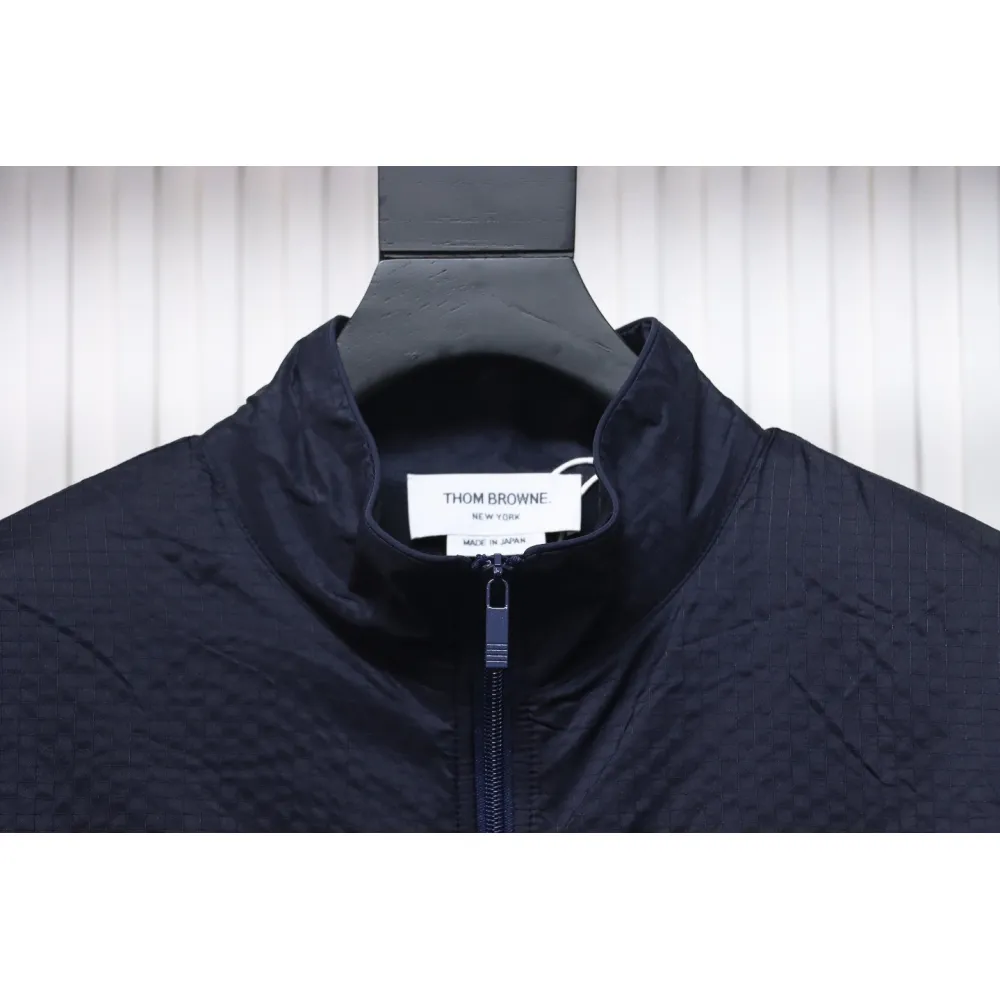 Thom Browne High Version Double Layer Four Bar Woven Stand Collar Jacket Blue
