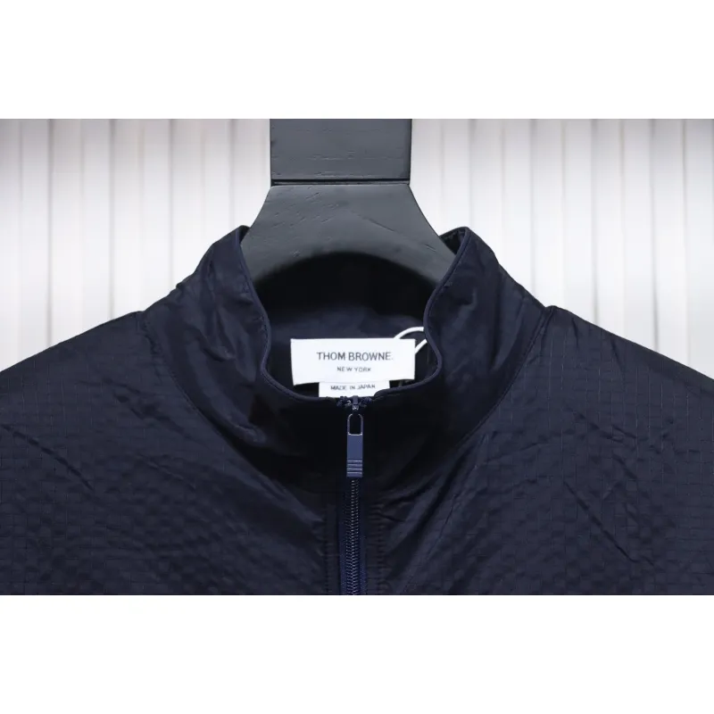 Thom Browne High Version Double Layer Four Bar Woven Stand Collar Jacket Blue