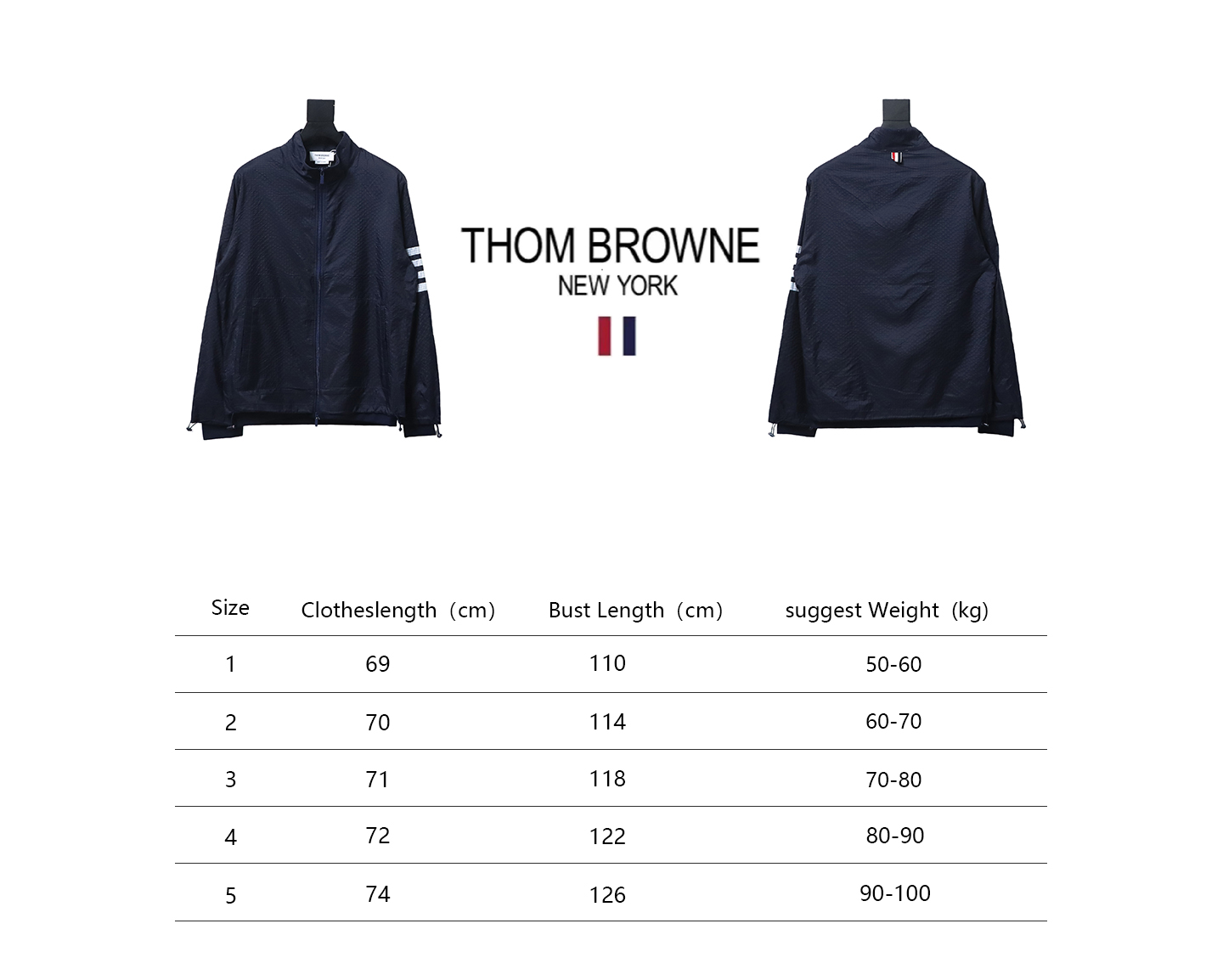 Thom Browne High Version Double Layer Four Bar Woven Stand Collar Jacket Blue