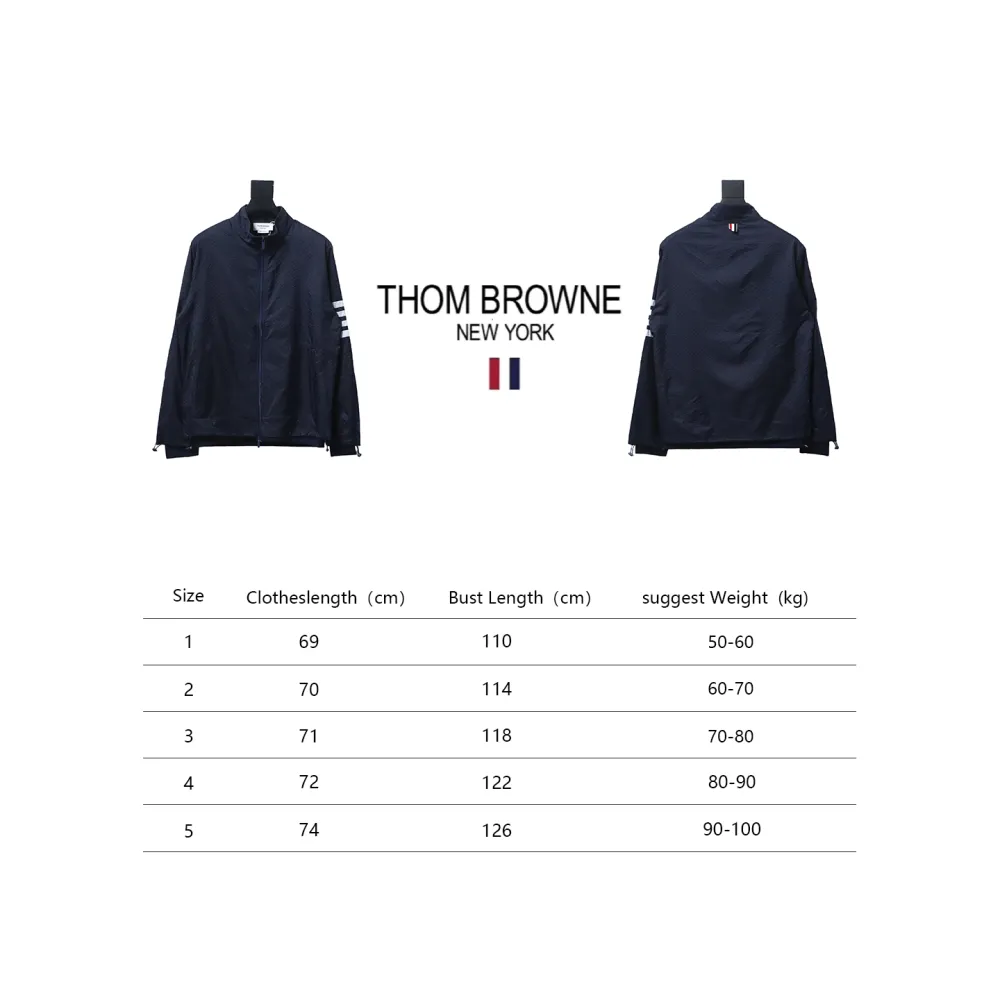 Thom Browne High Version Double Layer Four Bar Woven Stand Collar Jacket Blue
