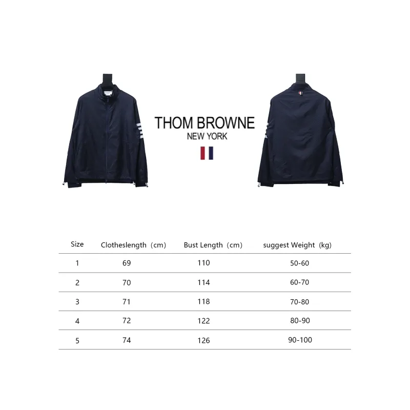 Thom Browne High Version Double Layer Four Bar Woven Stand Collar Jacket Blue